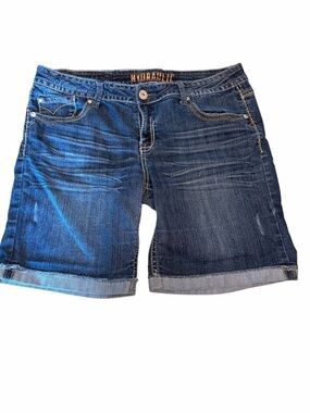 Model Off Duty Y2K Hydraulic Cuffed Stretch Denim Shorts Womens 17/18 Mid Rise